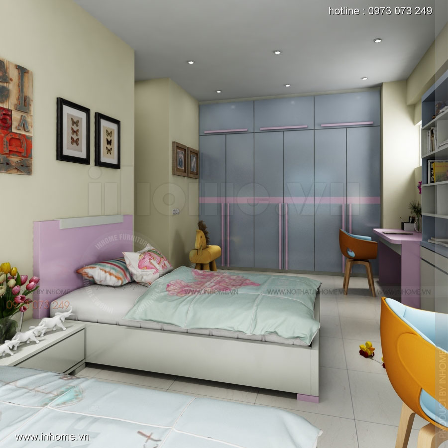 Thiết kế nội thất phòng ngủ trẻ em chị Thủy Long Biên