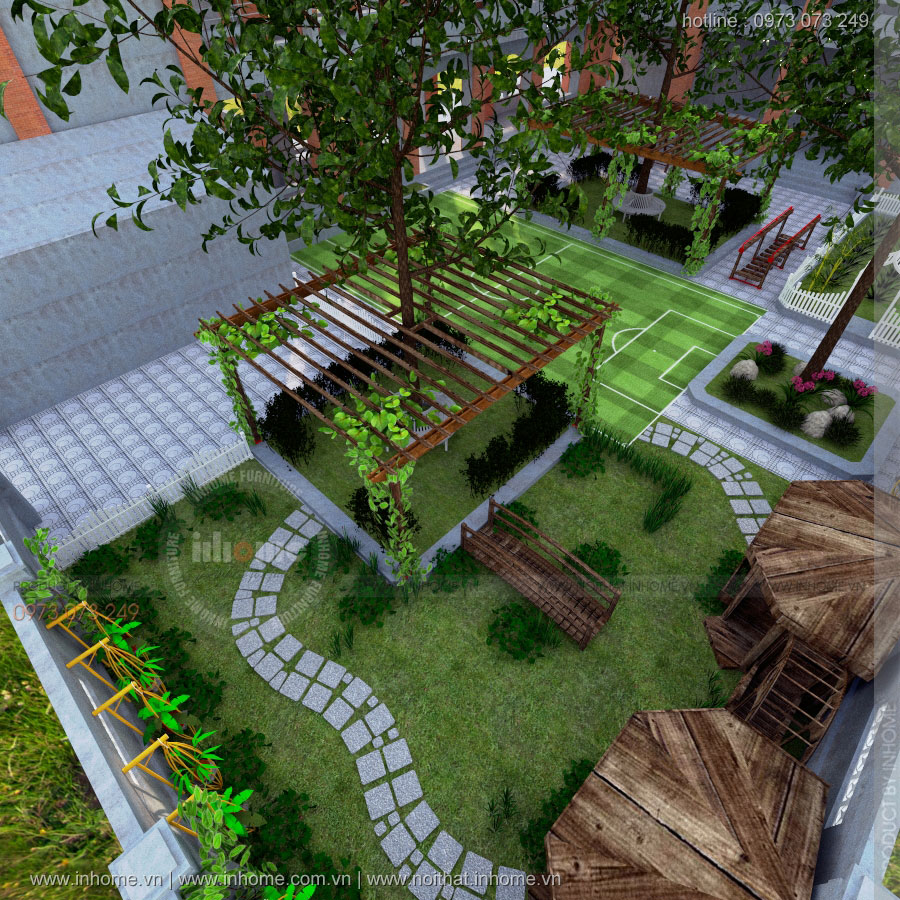 Thiết kế sân vườn trường mầm non Đan Phượng