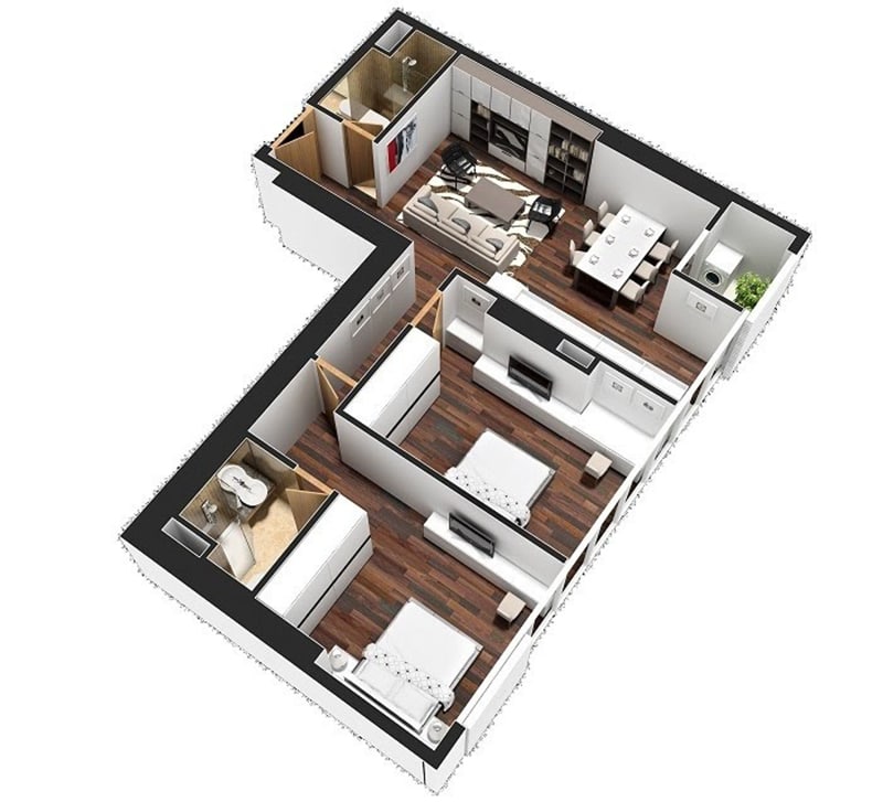35 Mẫu thiết kế nội thất chung cư 90m2 đẹp  Bản vẽ 3D 2023