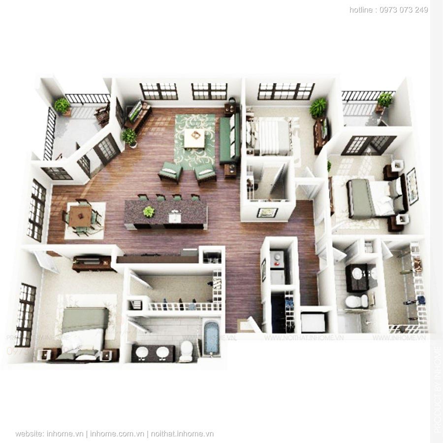 25+ mẫu thiết kế nội thất chung cư 3 phòng ngủ tiện nghi sang trọng